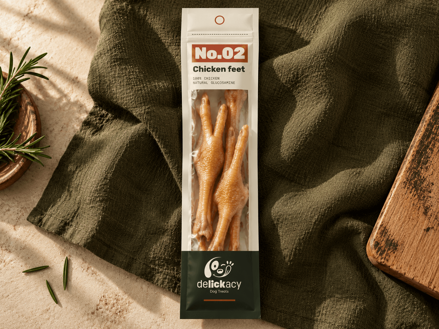 A single air-dried chicken foot treat